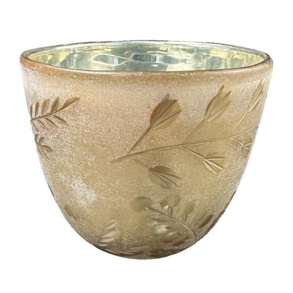 Anthropologie 4.5 Inch Round Glass Gold Leaf Pattern Candle Holder - Picture 4 of 7